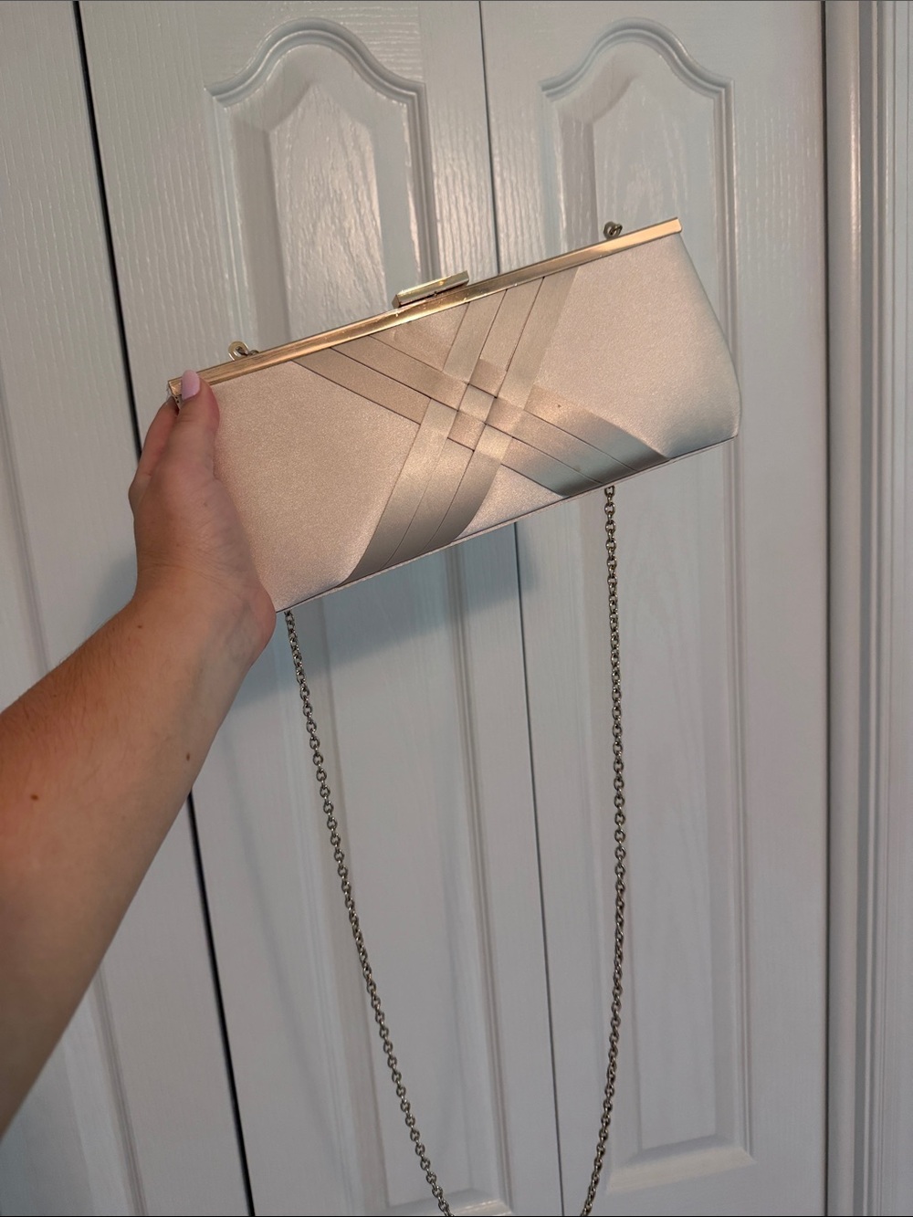 INC International Concepts Satin Ribbon-Detail Clutch in Light Champagne